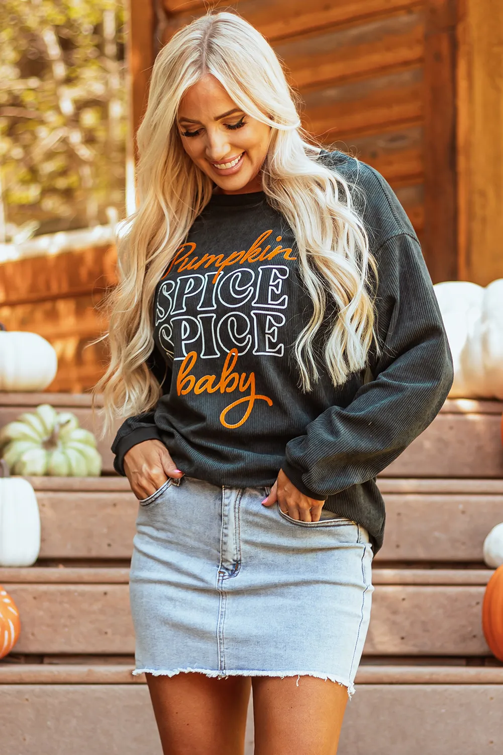 Letter Graphic Round Neck Long Sleeve Sweatshirt - Image 4