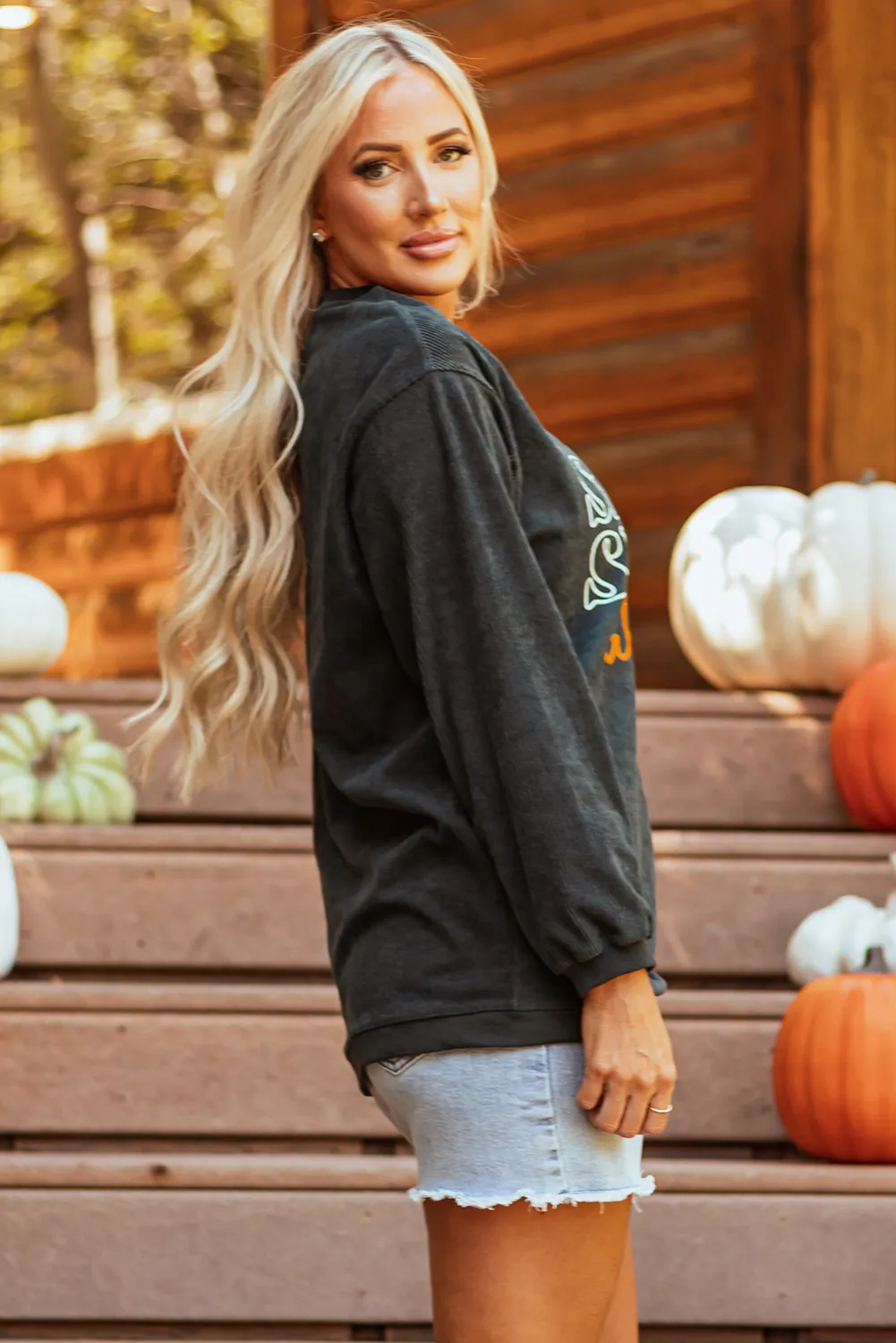 Letter Graphic Round Neck Long Sleeve Sweatshirt - Image 5