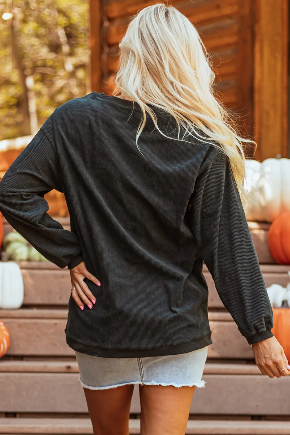 Letter Graphic Round Neck Long Sleeve Sweatshirt - Image 6