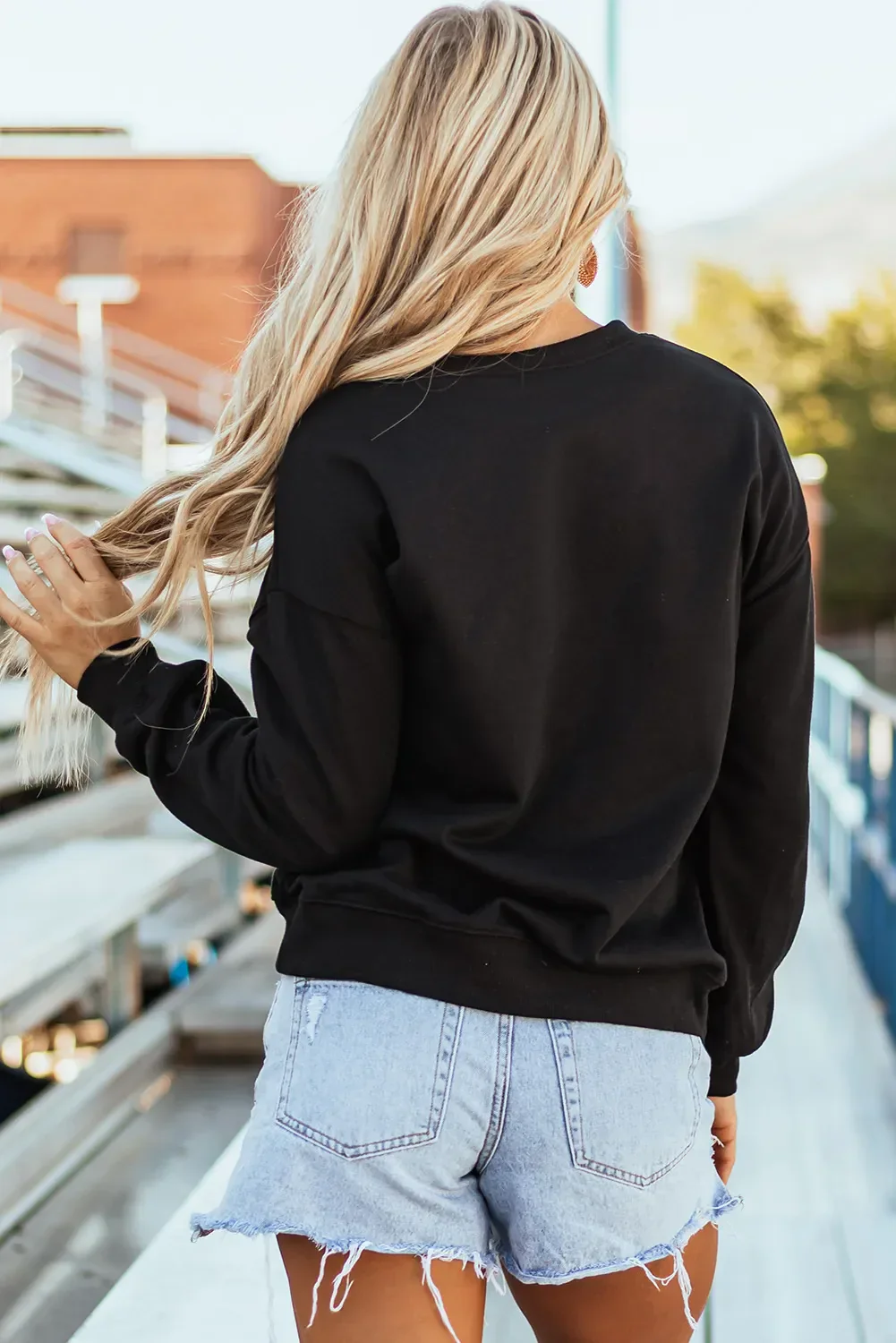 Letter Graphic Round Neck Long Sleeve Sweatshirt - Image 5