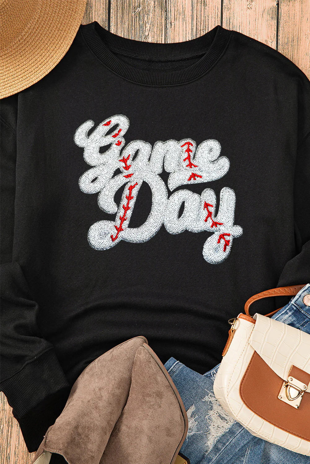 Letter Graphic Round Neck Long Sleeve Sweatshirt - Image 6