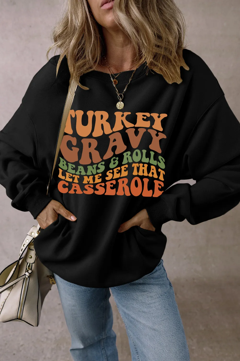 Letter Graphic Round Neck Long Sleeve Sweatshirt - Image 2