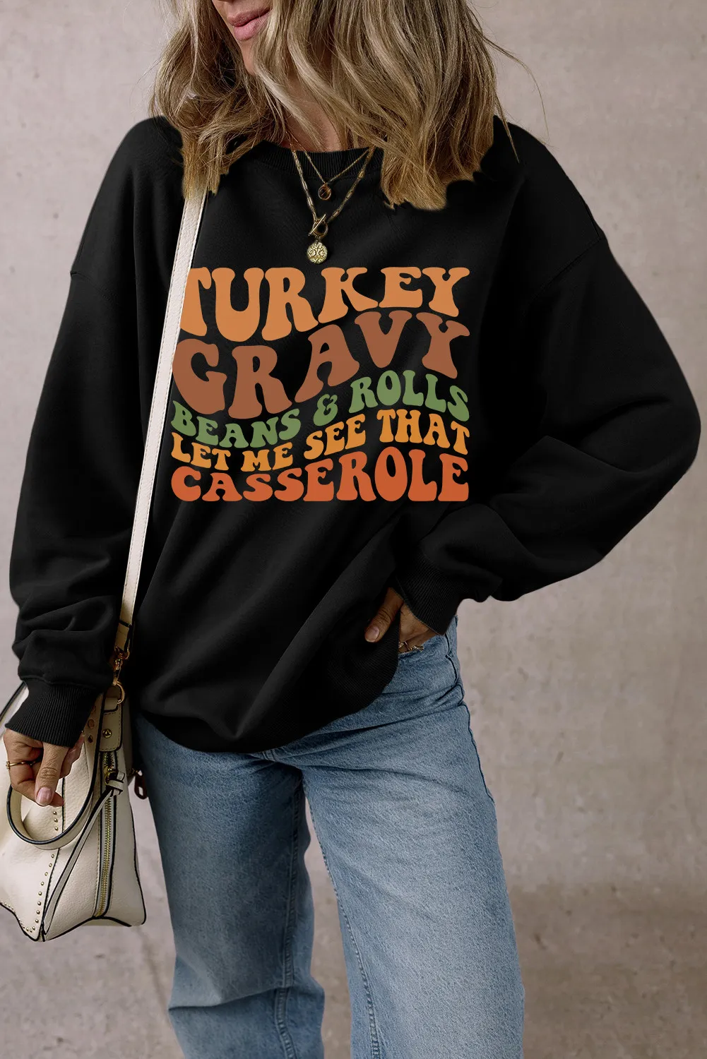 Letter Graphic Round Neck Long Sleeve Sweatshirt - Image 4