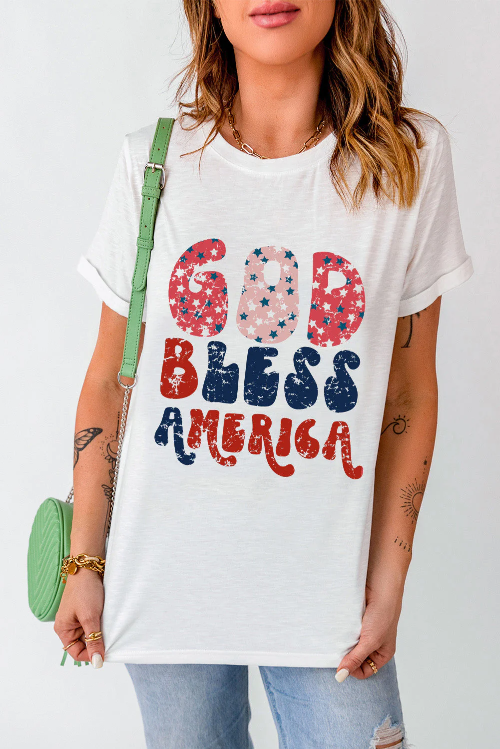 Letter Graphic Round Neck Short Sleeve T-Shirt - Image 3