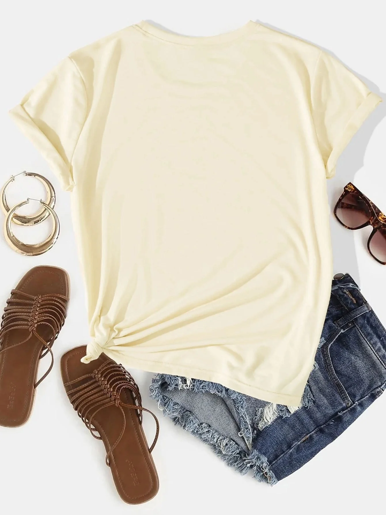 Letter Graphic Round Neck Short Sleeve T-Shirt - Image 20