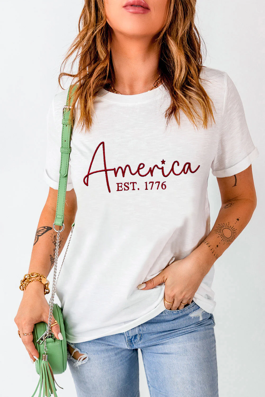 Letter Graphic Round Neck Short Sleeve T-Shirt - Image 2
