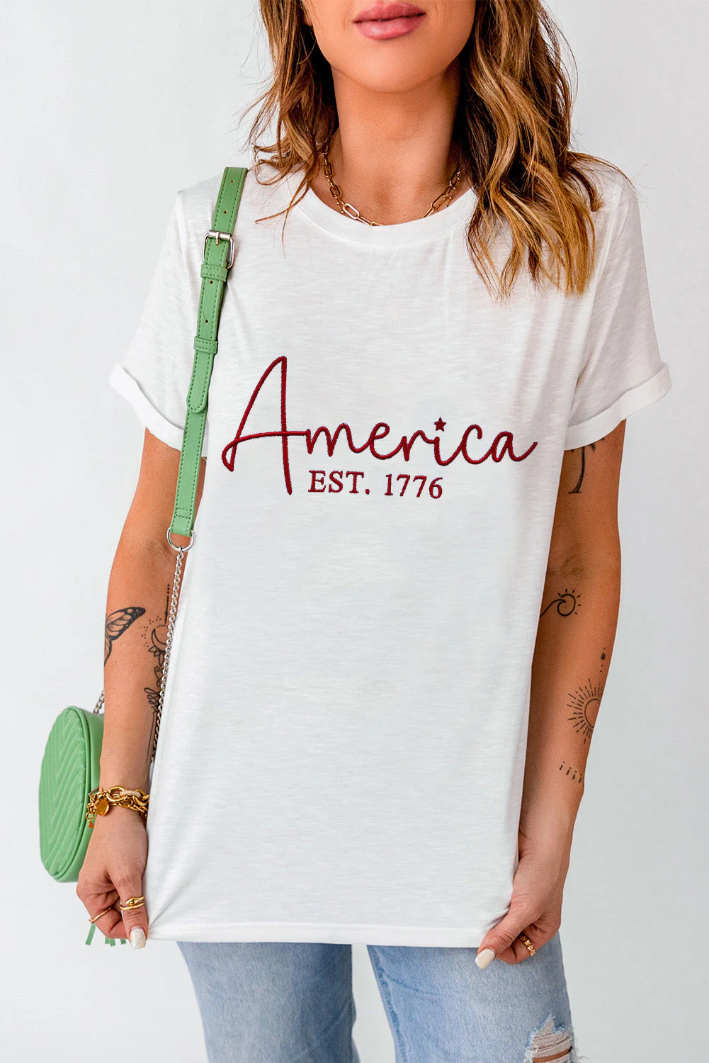 Letter Graphic Round Neck Short Sleeve T-Shirt - Image 3