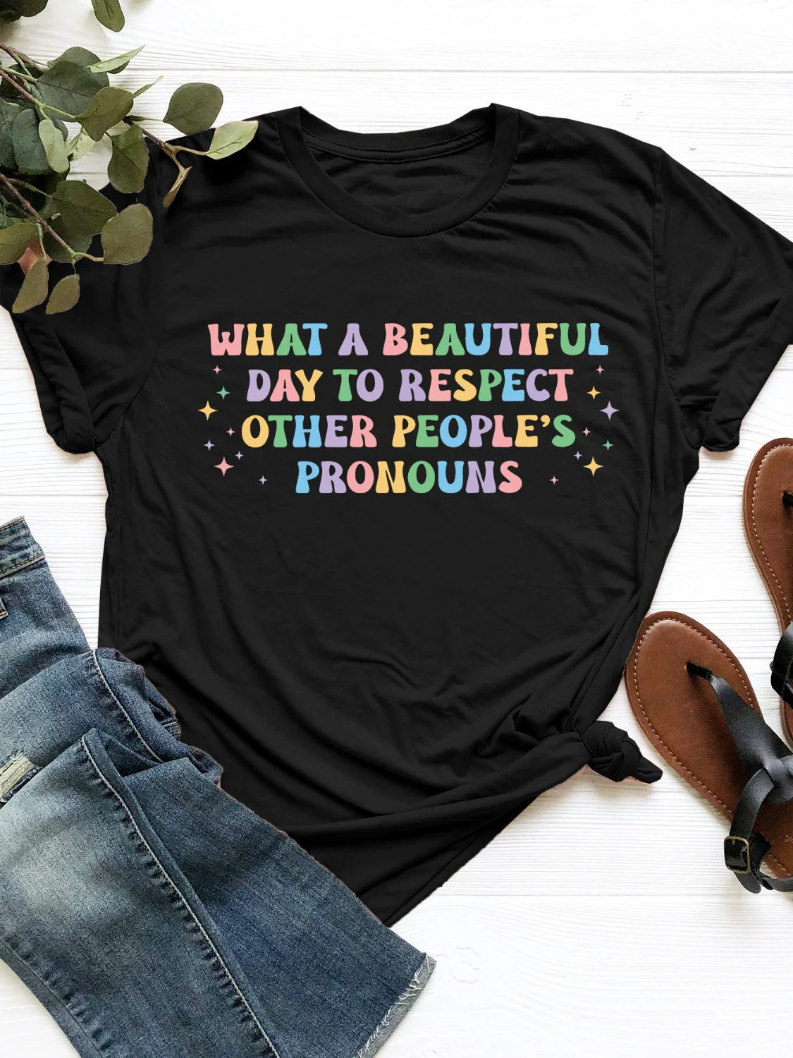 Letter Graphic Round Neck Short Sleeve T-Shirt - Image 4