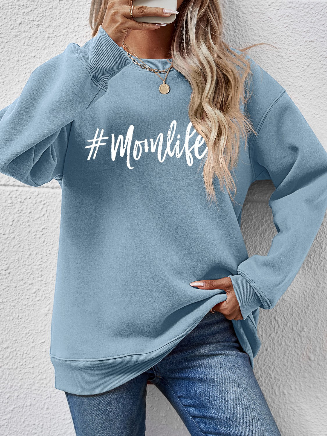 Letter Graphic Round Neck Sweatshirt - Image 10
