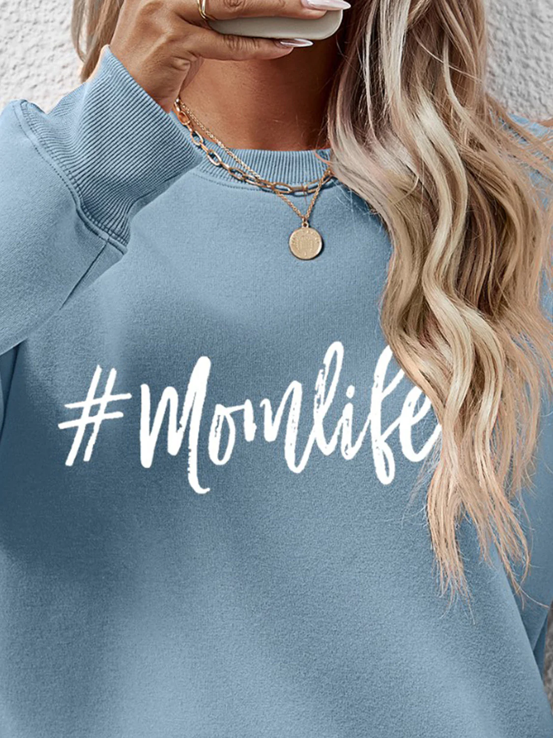 Letter Graphic Round Neck Sweatshirt - Image 11