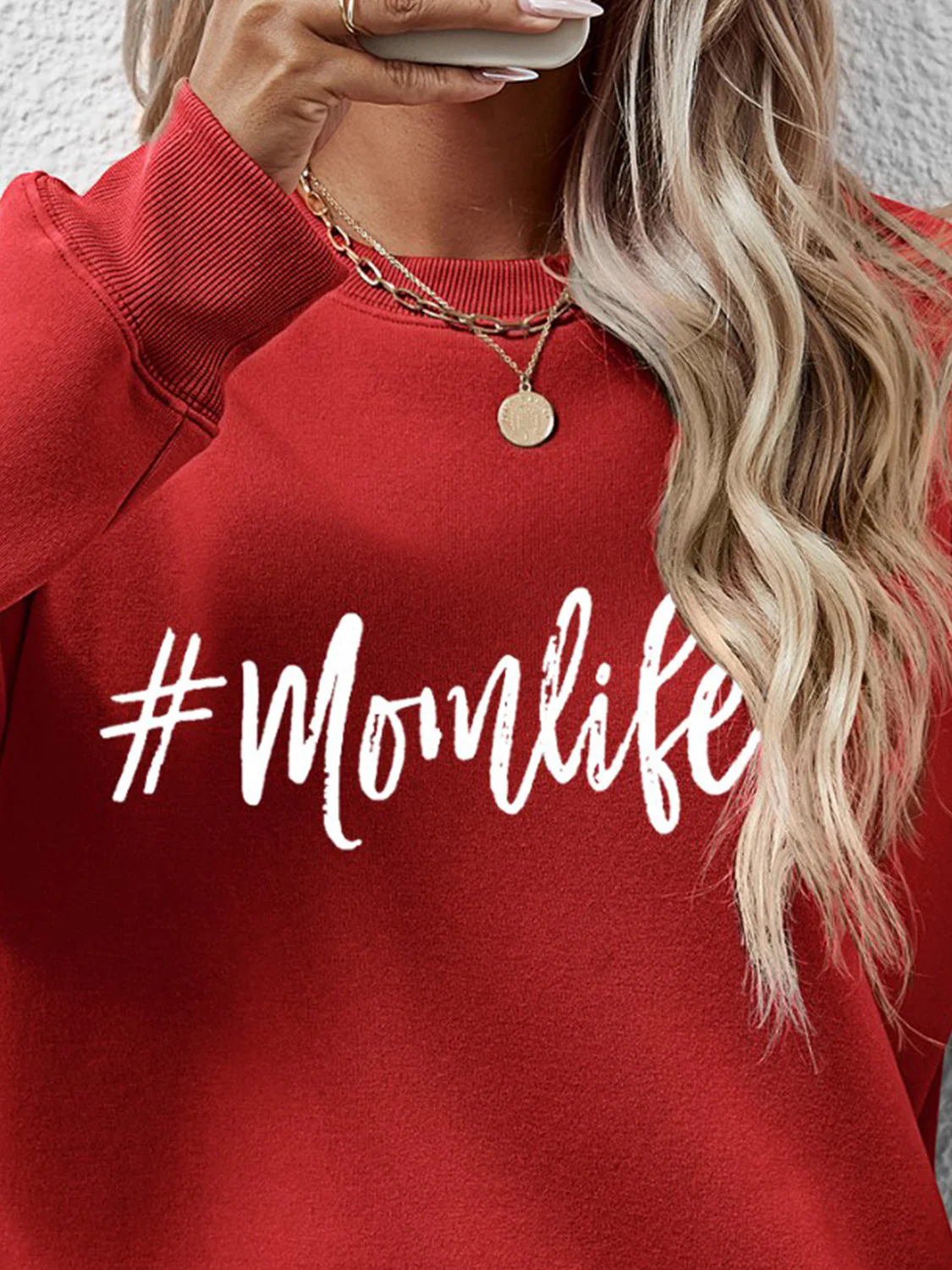 Letter Graphic Round Neck Sweatshirt - Image 14