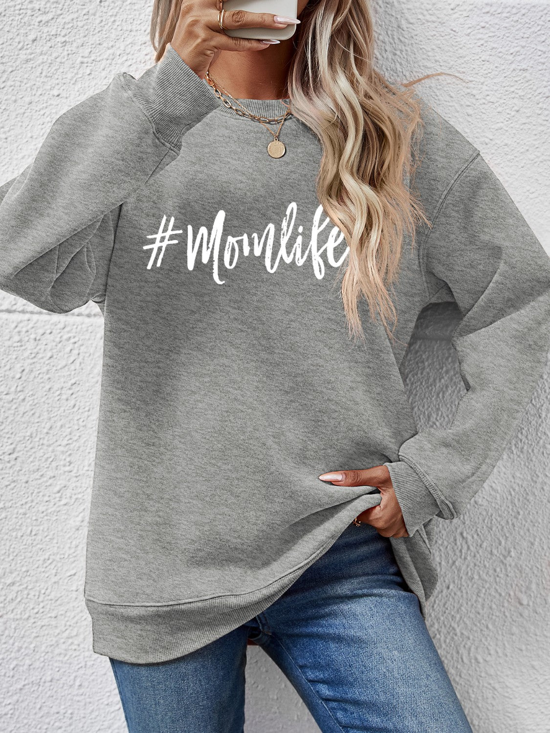 Letter Graphic Round Neck Sweatshirt - Image 16