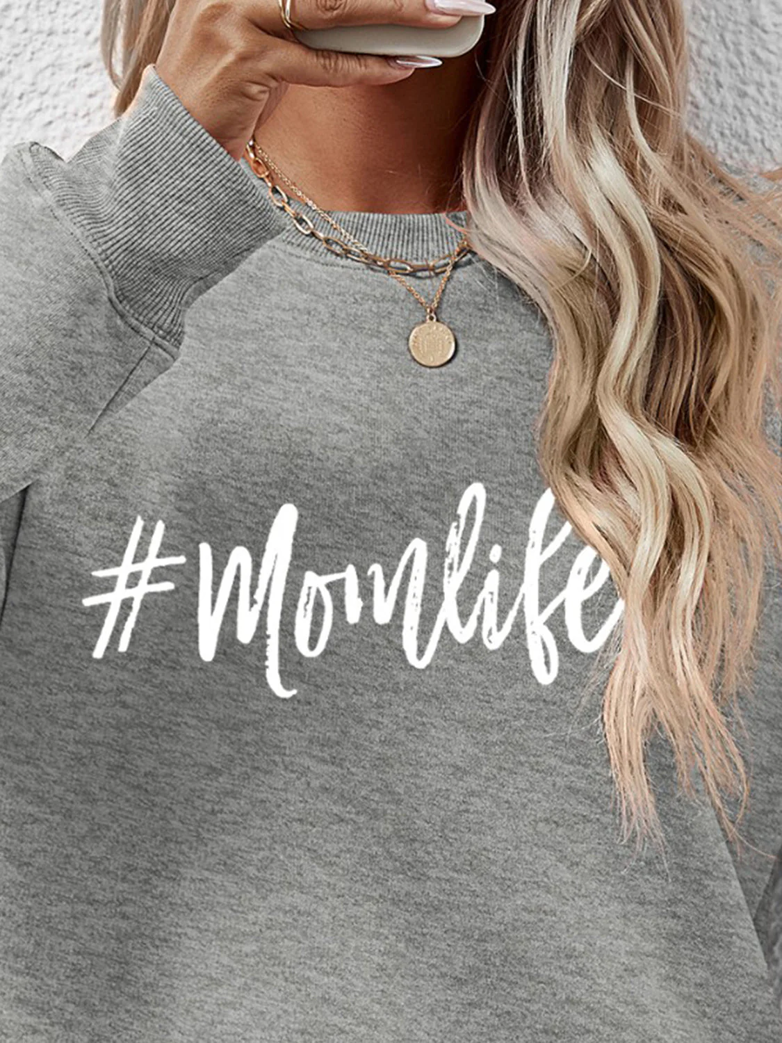 Letter Graphic Round Neck Sweatshirt - Image 17