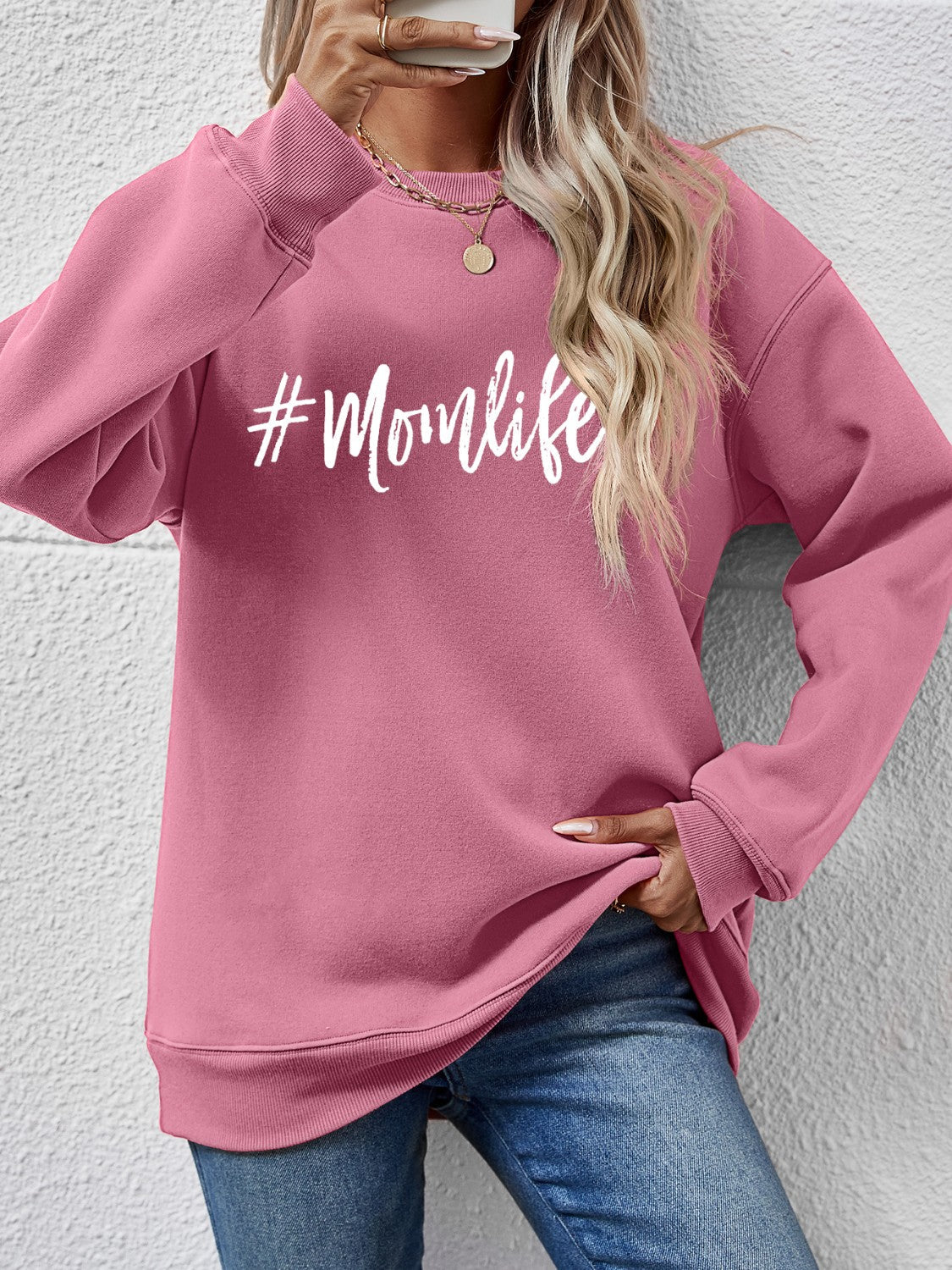 Letter Graphic Round Neck Sweatshirt - Image 19