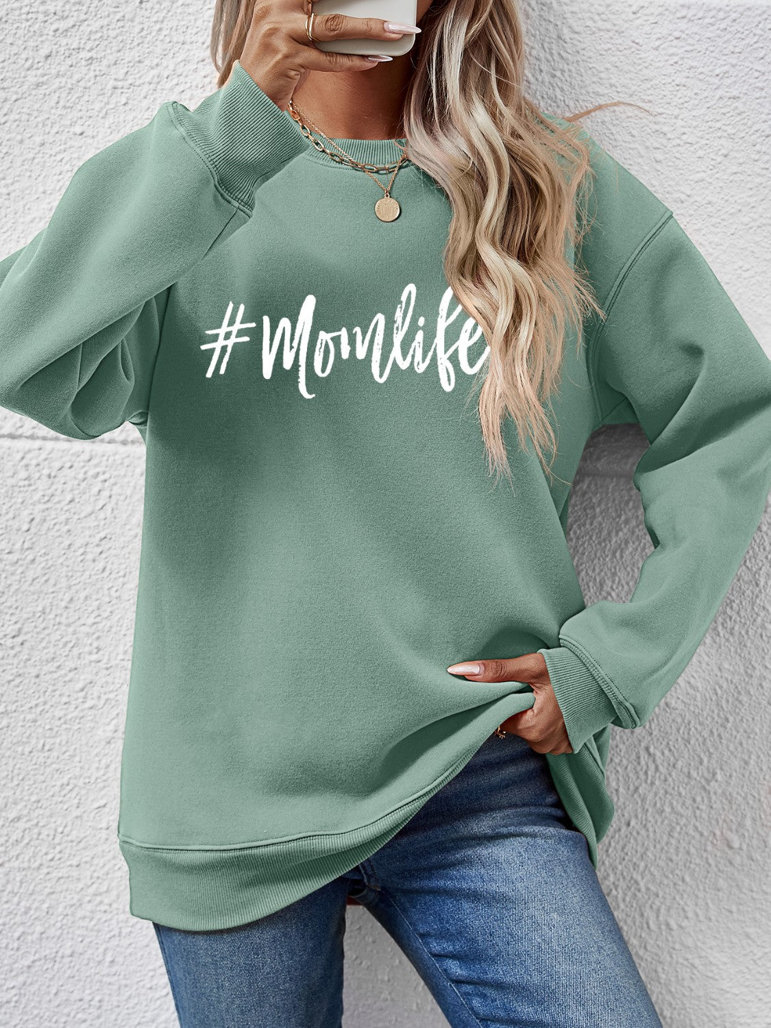 Letter Graphic Round Neck Sweatshirt - Image 22