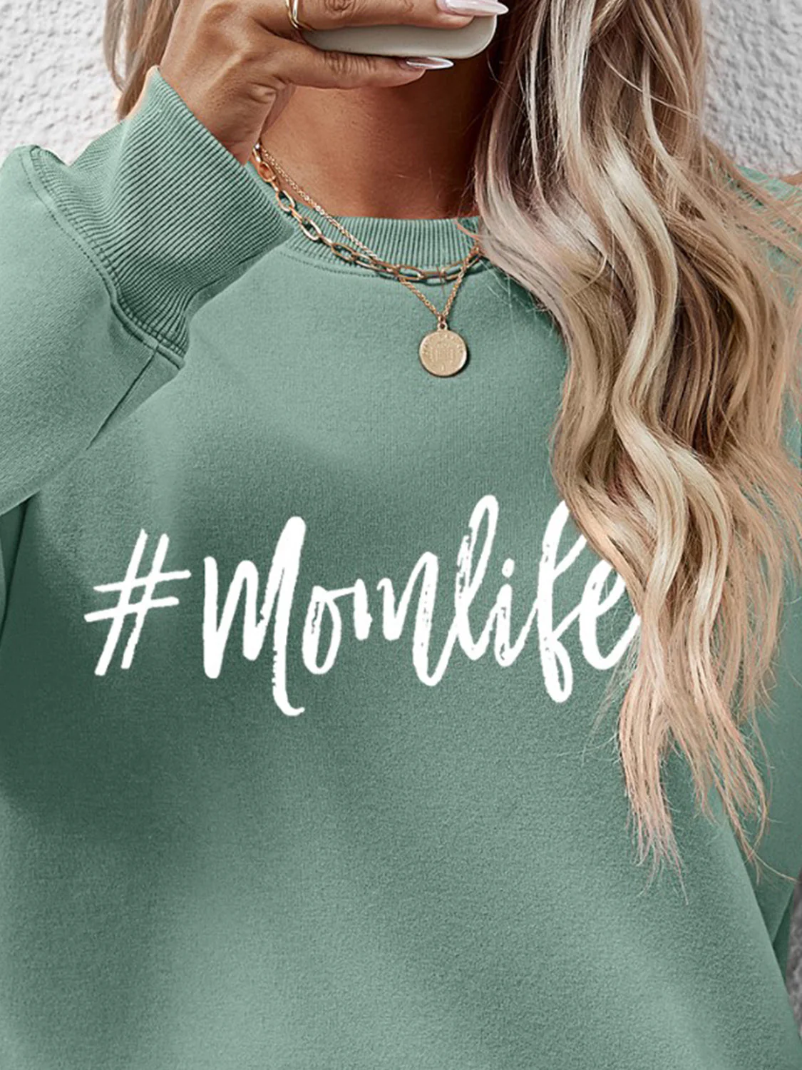 Letter Graphic Round Neck Sweatshirt - Image 23
