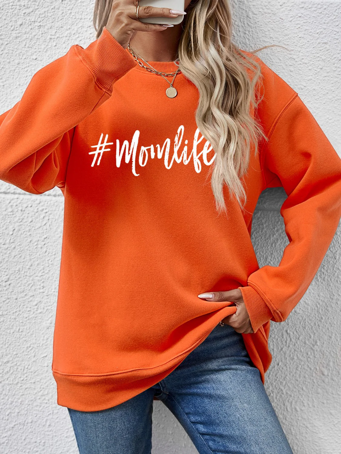 Letter Graphic Round Neck Sweatshirt - Image 25