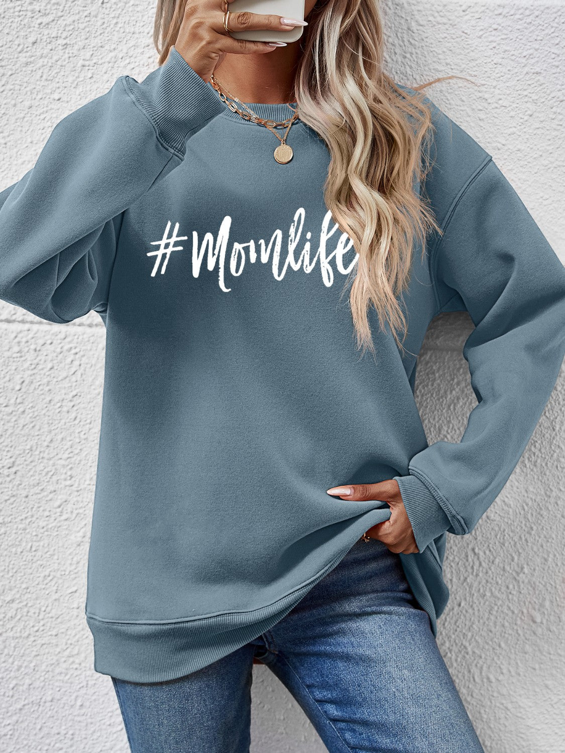 Letter Graphic Round Neck Sweatshirt - Image 4