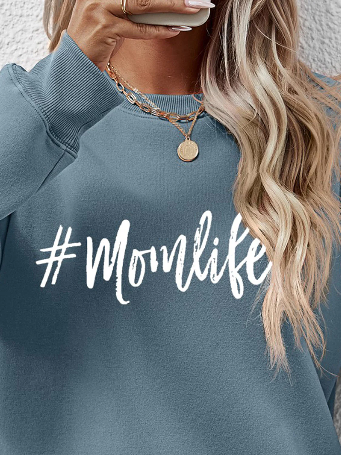 Letter Graphic Round Neck Sweatshirt - Image 5