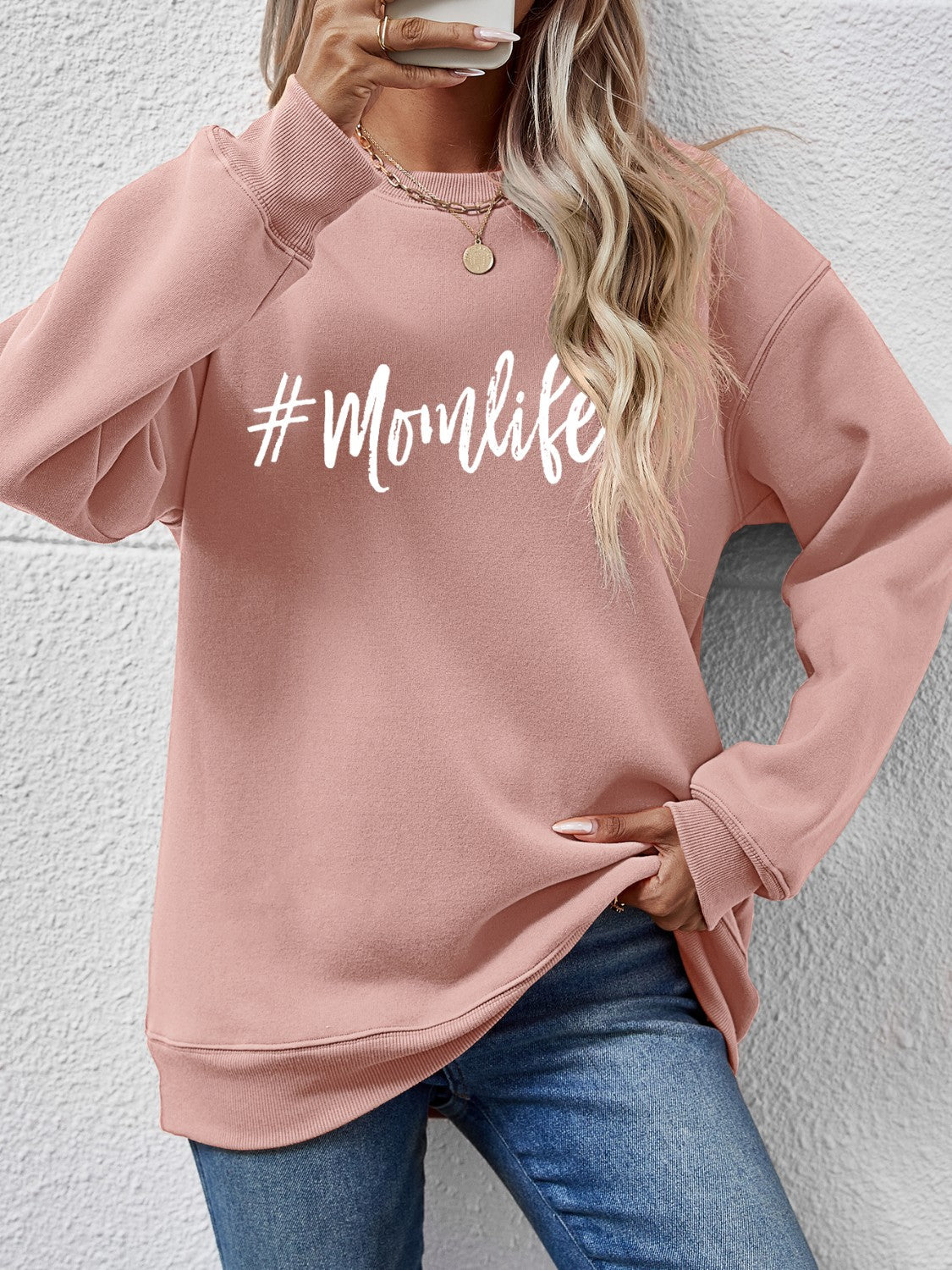 Letter Graphic Round Neck Sweatshirt - Image 7