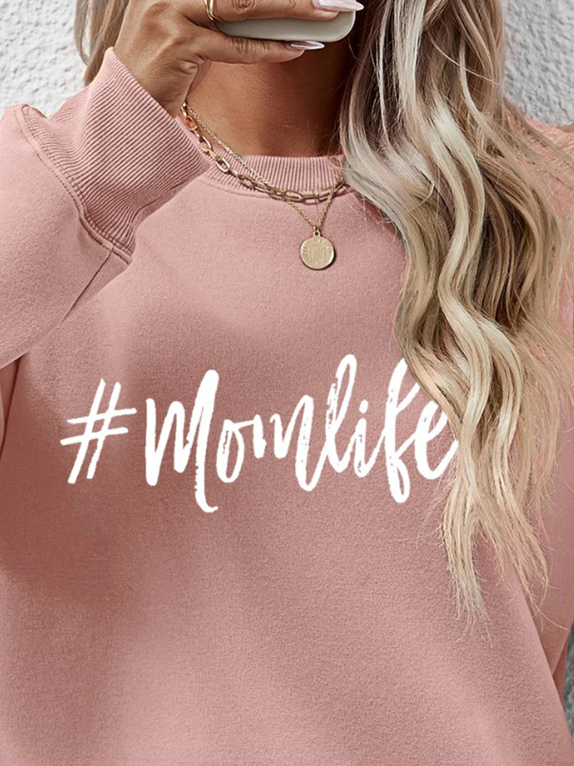 Letter Graphic Round Neck Sweatshirt - Image 8