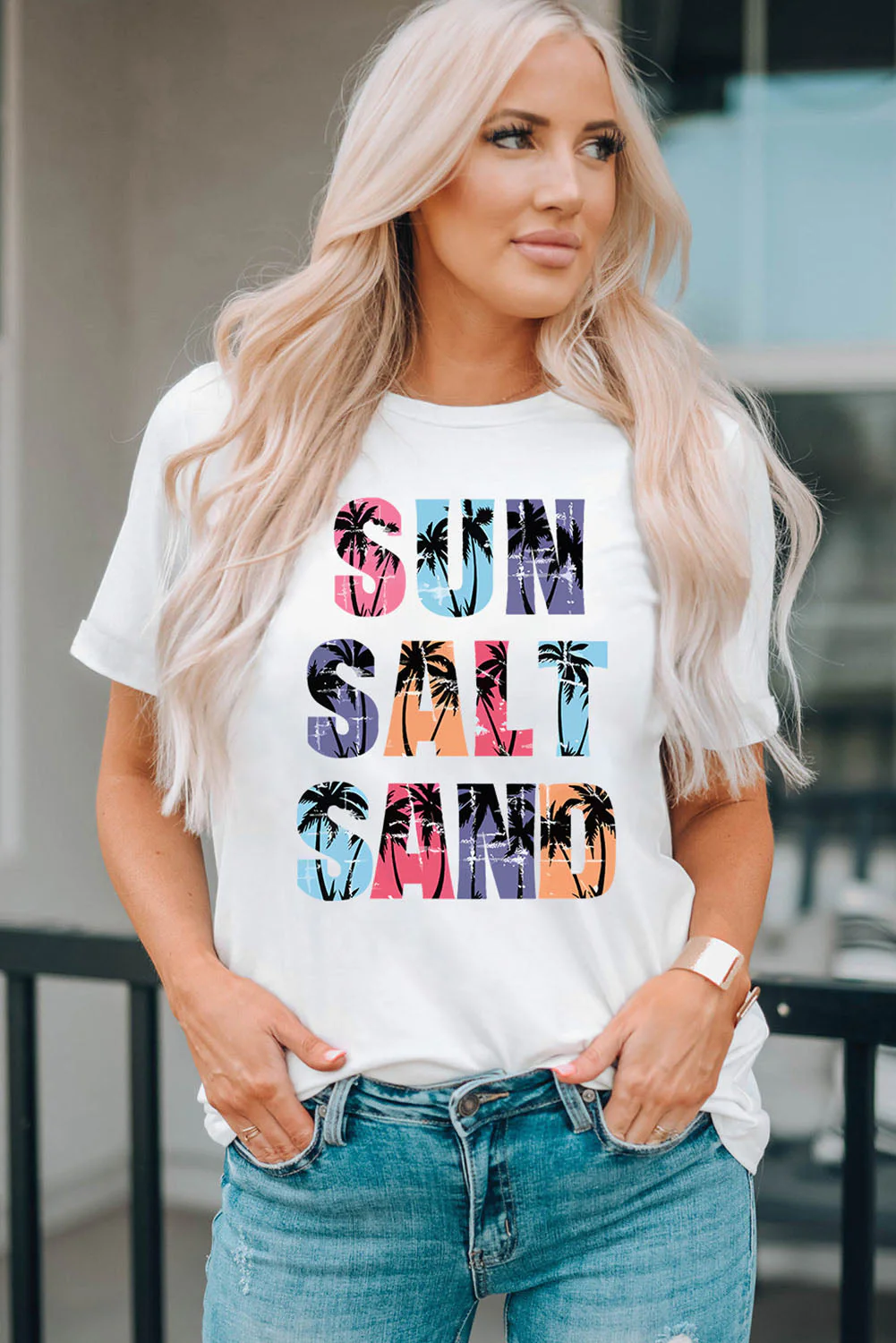 Letter Graphic Round Neck Tee - Image 3