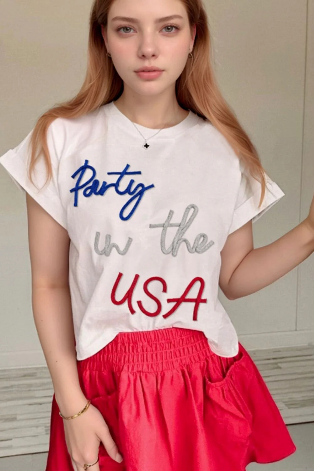 Letter Round Neck Short Sleeve T-Shirt - Image 2