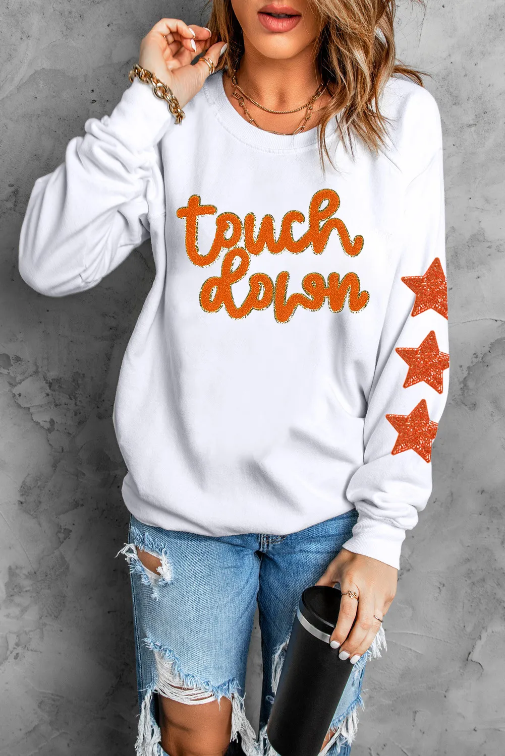 Letter & Star Round Neck Long Sleeve Sweatshirt - Image 3