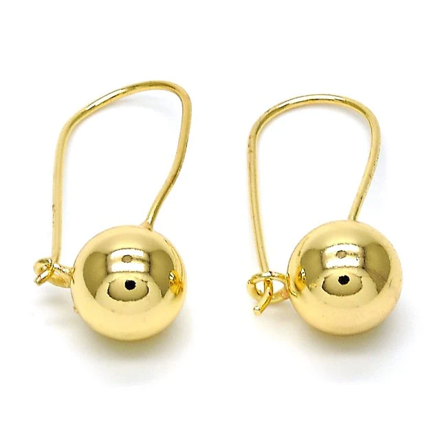 Leverback Earring, Ball Design, Polished Finish, Golden Tone - Image 2