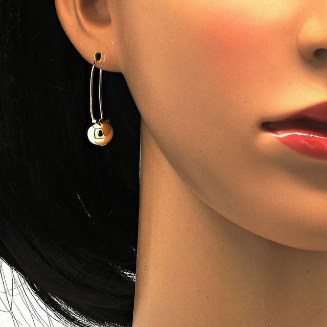 Leverback Earring, Ball Design, Polished Finish, Golden Tone - Image 3