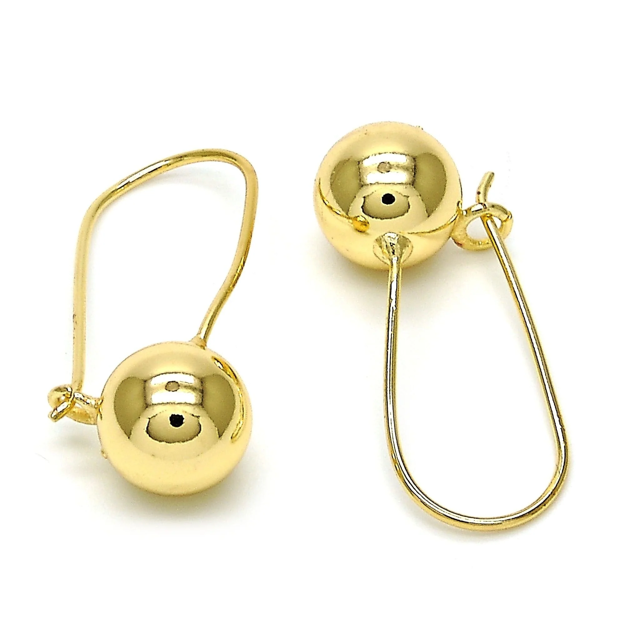 Leverback Earring, Ball Design, Polished Finish, Golden Tone - Image 4