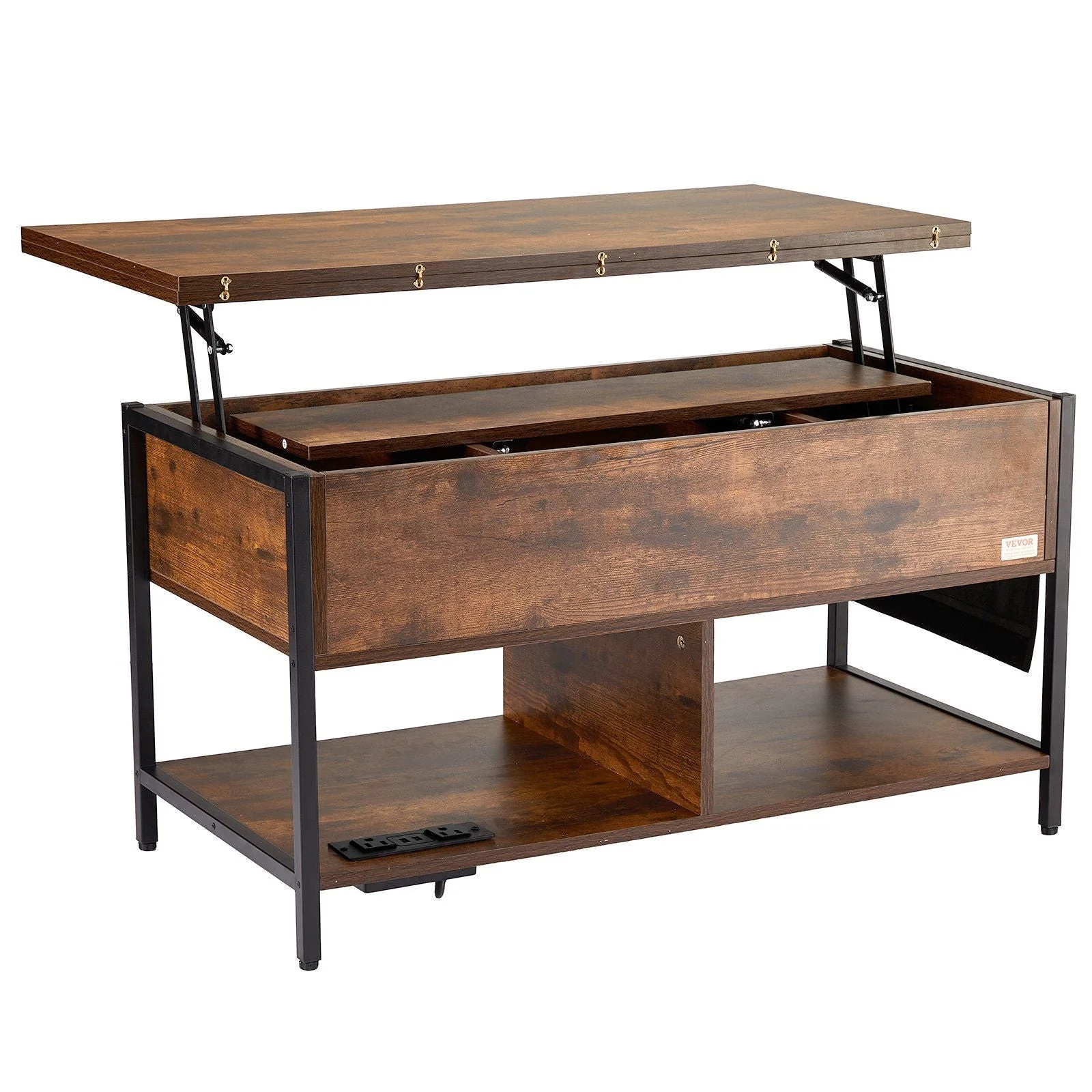 Lift Top Coffee Table 39.4" Rectangle Coffee Table with Light & USB Brown - Image 2