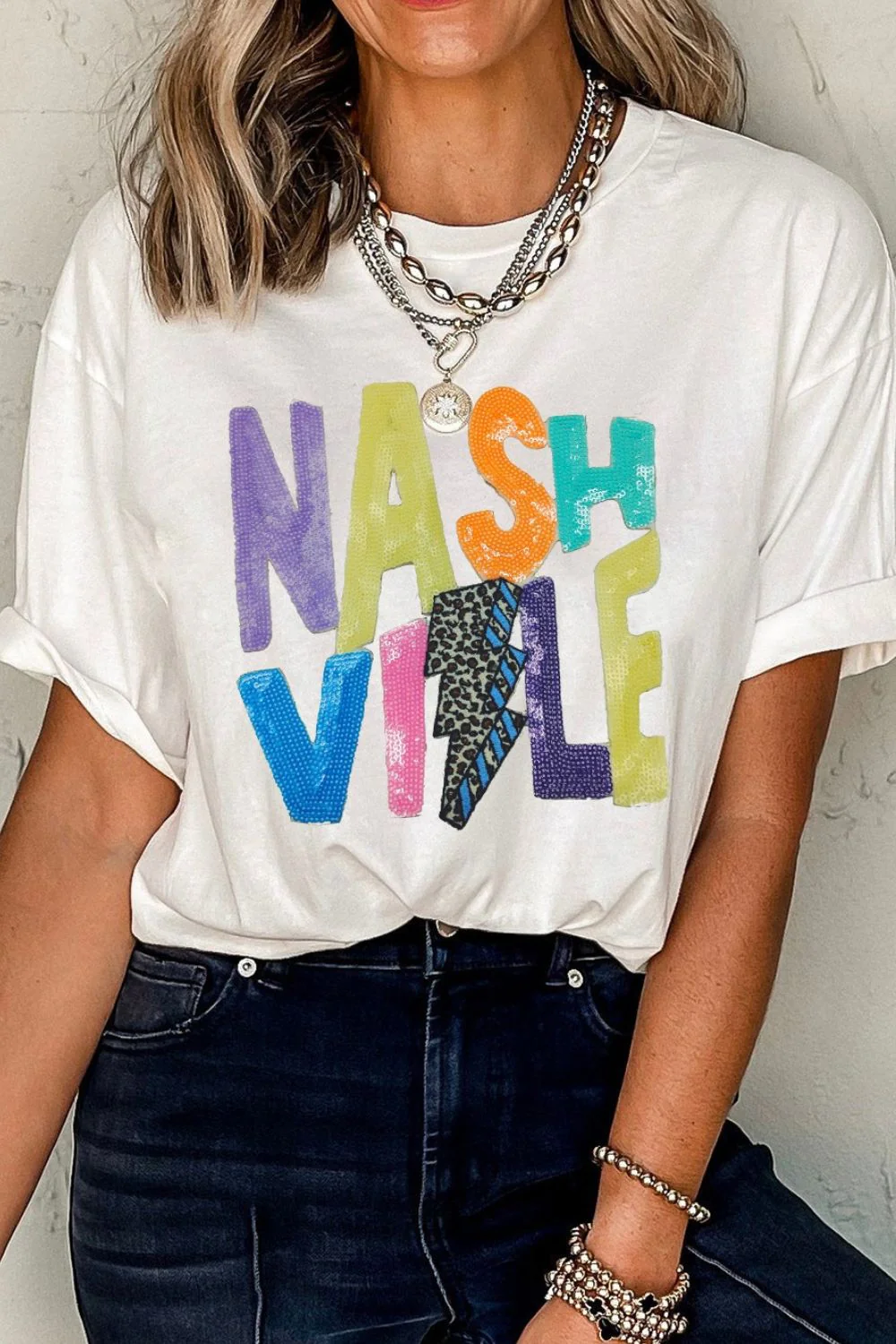 Lightening NASHVILLE Sequin Round Neck T-Shirt - Image 3