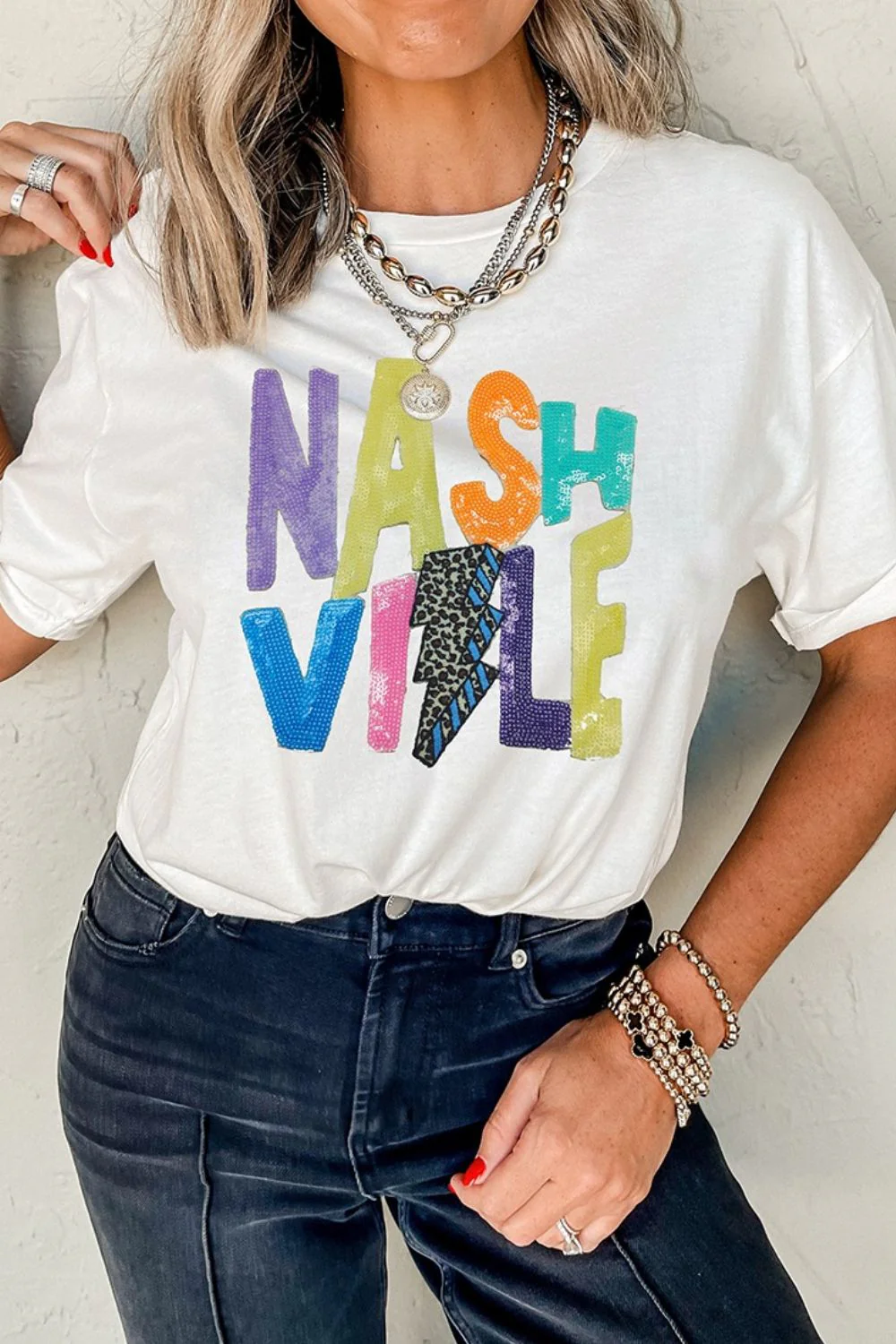 Lightening NASHVILLE Sequin Round Neck T-Shirt - Image 4