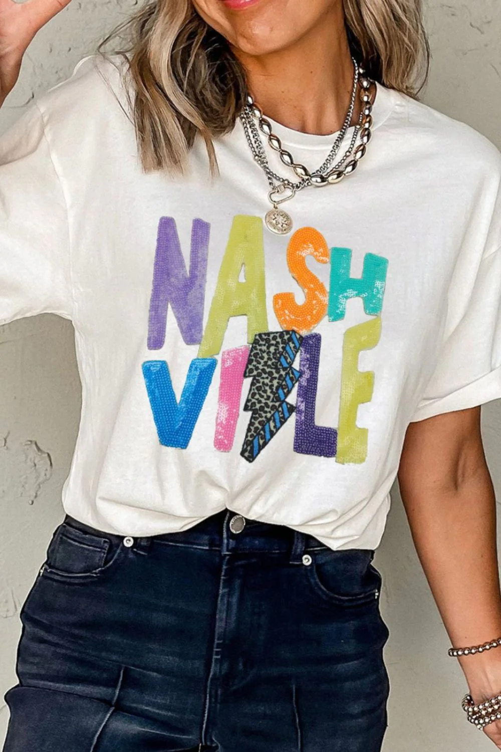 Lightening NASHVILLE Sequin Round Neck T-Shirt - Image 5