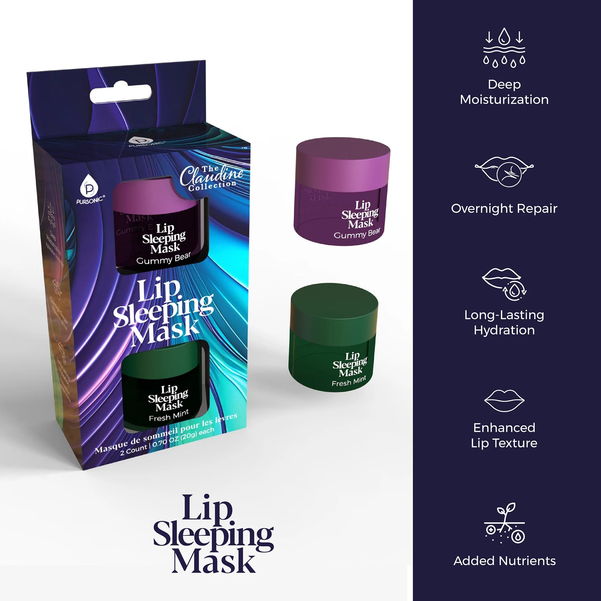 Lip Sleeping Mask 2 Pack- Gummy Bear & Fresh Mint by Pursonic - Image 3