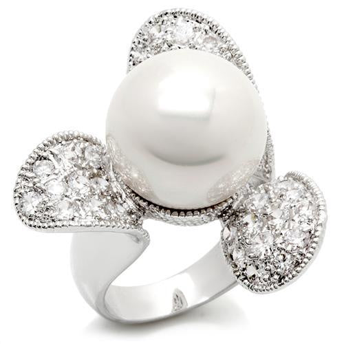 LO896 - Rhodium Brass Ring with AAA Grade CZ in Clear - Image 3