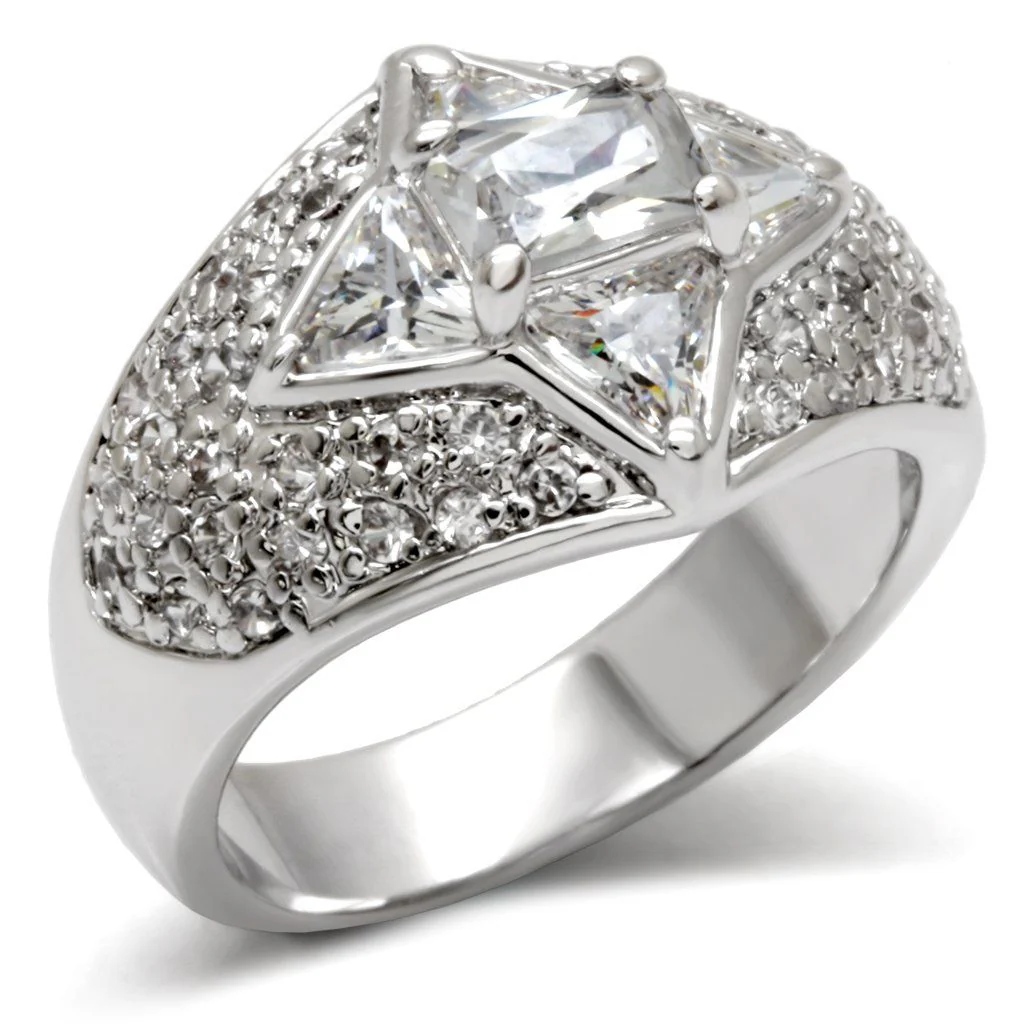 LOA477 - High-Polished 925 Sterling Silver Ring with AAA Grade CZ in Clear - Image 3