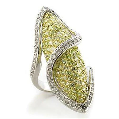 LOA579 - Gold+Rhodium Brass Ring with AAA Grade CZ in Apple Green color - Image 2