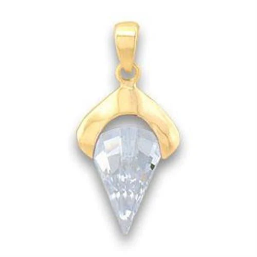 LOA632 - Gold Brass Pendant with AAA Grade CZ in Clear - Image 2