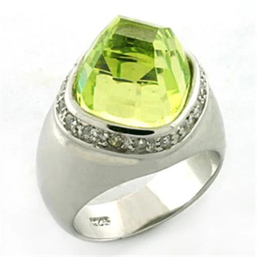 LOA640 - Rhodium 925 Sterling Silver Ring with AAA Grade CZ in Apple Green color - Image 3
