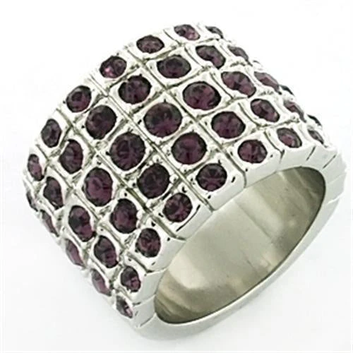 LOA659 - Rhodium Brass Ring with Top Grade Crystal in Amethyst - Image 2