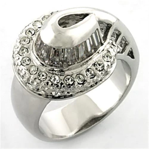 LOA672 - Rhodium Brass Ring with AAA Grade CZ in Clear - Image 4