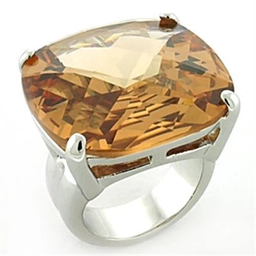 LOA679 - Rhodium Brass Ring with AAA Grade CZ in Topaz - Image 4