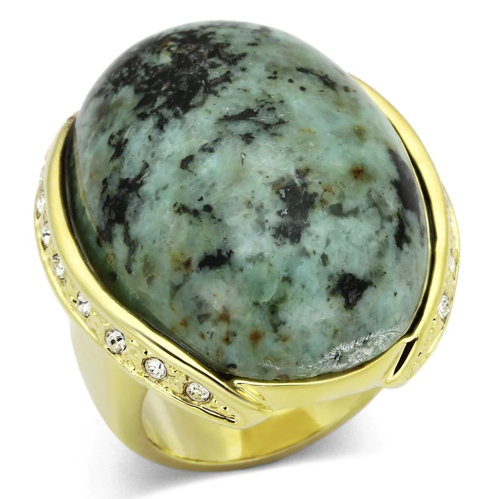 LOA844 - Gold Brass Ring with Semi-Precious Turquoise in Sea Blue - Image 2