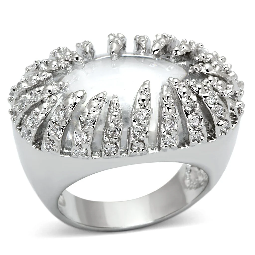LOA858 - Rhodium Brass Ring with AAA Grade CZ in Clear - Image 3