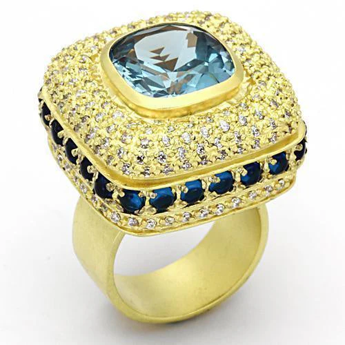 LOA860 - Matte Gold Brass Ring with Synthetic Spinel in London Blue - Image 2