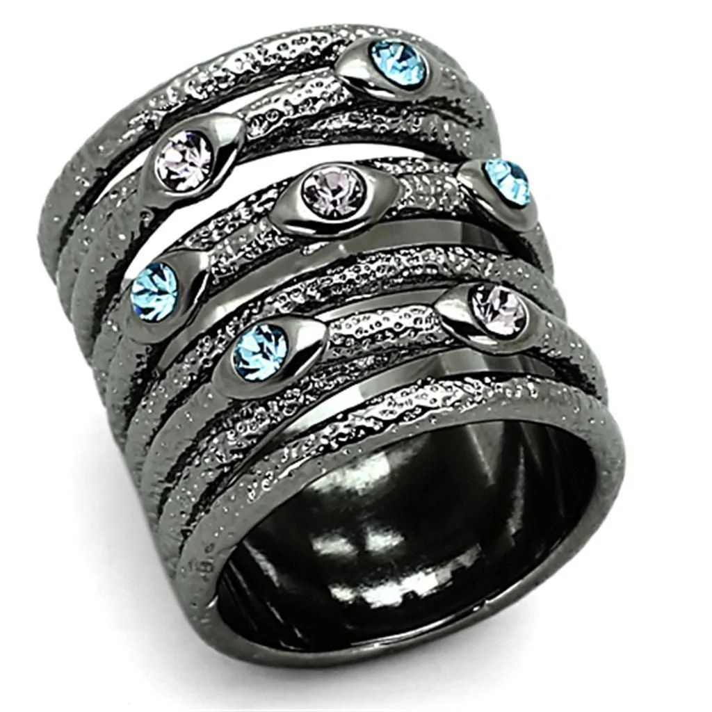 LOA883 - Ruthenium Brass Ring with Top Grade Crystal in Multi Color - Image 3
