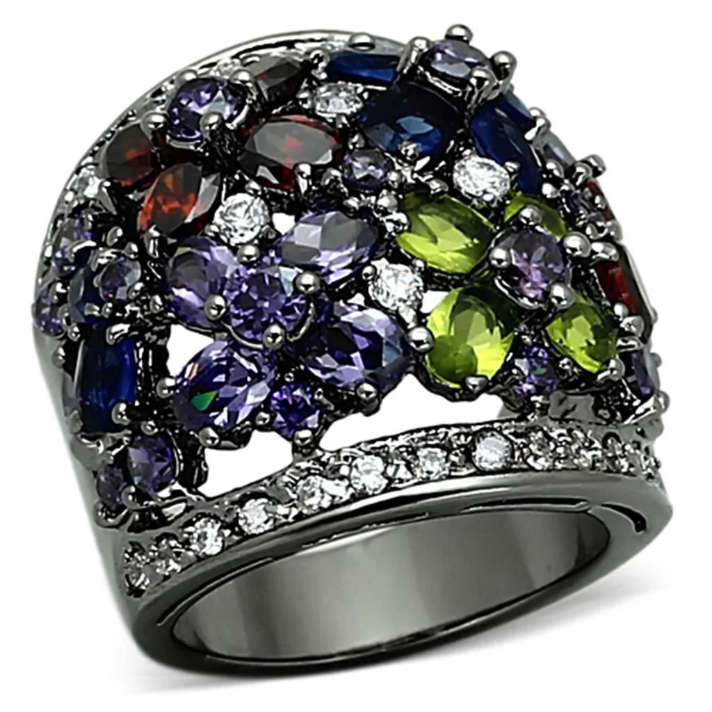 LOA884 - Ruthenium Brass Ring with AAA Grade CZ in Multi Color - Image 3