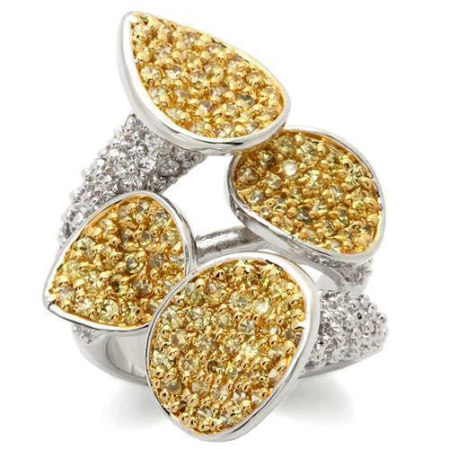 LOA937 - Gold+Rhodium Brass Ring with AAA Grade CZ in Topaz - Image 2